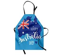 ABAKUHAUS Australian Party Apron, Lettering Australia Day Words with Flag Map in Blue Shades, Unisex Kitchen Apron with Adjustable Neck for Cooking Baking Gardening, Blue Light Blue Vermilion