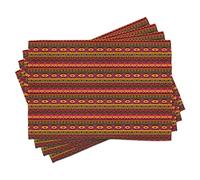 ABAKUHAUS Aztec Place Mats Set of 4, Funky South American Style Vintage Peruvian Motifs Vibrant Primitive Folk Hippie, Washable Fabric Placemats for Dining Room Kitchen Table Decor, Chestnut Brown