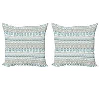 ABAKUHAUS Aztec Throw Pillow Cushion Cover Pack of 2, Pastel Tone Geometric Mexican, Zippered Double-Side Digital Print Decor, 45 cm x 45 cm, Tan Slate Blue
