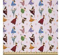 ABAKUHAUS Ballet Fabric by the Yard, Dancer Girls in Old Fashion Dresses Traditional European Classic Performance Arts, Microfiber Fabric for Arts and Crafts Textiles Decor, 1M (230x100cm), Multicolor