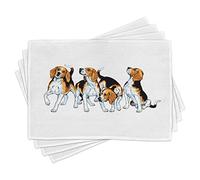 ABAKUHAUS Beagle Place Mats Set of 4, 4 Beagle Hounds Play, Washable Fabric Placemats for Dining Room Kitchen Table Decor, Brown White and Black