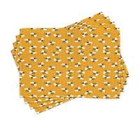 ABAKUHAUS Bee Place Mats Set of 4, Bumble Bees Producing Honey by Filling Honeycombs Cells Themed Graphic Image Print, Washable Fabric Placemats for Dining Table, Standard Size, Mustard Yellow