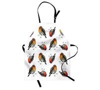 ABAKUHAUS Bird Print Apron, Robin Redbreast Paint, Unisex Kitchen Bib Apron with Adjustable Neck for Cooking Baking Gardening, Marigold Vermilion