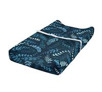 ABAKUHAUS Blue Changing Pad Cover, Floral Swirl Leaves Branch, Soft Cover for Diaper Changing Pad with Safety Buckle Holes, Turquoise Pale Blue