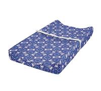 ABAKUHAUS Blue Changing Pad Cover, Indigo Floral Geometric, Soft Cover for Diaper Changing Pad with Safety Buckle Holes, Dark Blue Sky Blue