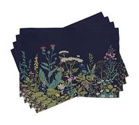 ABAKUHAUS Botanical Placemats, Blooming Meadow Artwork with Various Herbs and Flowers Rural Field Landscape, Table Decor Made of Colorfast Fabric for the Dining Room and Kitchen, Green Blue