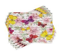 ABAKUHAUS Butterflies Place Mats Set of 4, Love Letters Romantic, Washable Fabric Placemats for Dining Room Kitchen Table Decor, Multicolor