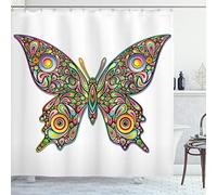 ABAKUHAUS Butterflies Shower Curtain, Butterfly Psychedelic Design Spirals Wildlife Eyes Pattern, Cloth Fabric Bathroom Decor Set with Hooks, 70 Inches, Multicolor