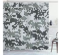 ABAKUHAUS Camo Shower Curtain, Digital Pixel Effect Modern Design Conceptual Commando Inspired Grey Toned, Cloth Fabric Bathroom Decor Set with Hooks, 78 Inches, Grey Pale Grey Grey