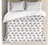 ABAKUHAUS Cartoon Duvet Cover Set, Anteater Beanie Scattered, Bedding Set 2 Pieces with 1 Pillow Shams, 130 x 200 cm - 70 x 50 cm, Coral Dark Taupe