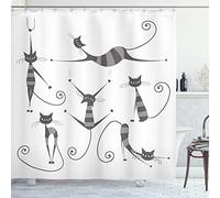ABAKUHAUS Cat Shower Curtain, Furry Skinny Striped Cats in Several Funny Body Postures Whiskers Feline Paws Art Image, Cloth Fabric Bathroom Decor Set with Hooks, 70 Inches, Dimgray