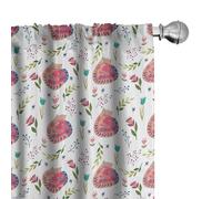 ABAKUHAUS Cat Window Curtains, Scandinavian Style Kitten Family Love Berries and Flowers on Plain Backdrop, Lightweight Decor 2-Panel Set with Rod Pocket, Pair of - 150x 225 cm, White and Multicolor