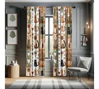 ABAKUHAUS Cats Curtains, Modern Scandi Pattern of Kitten Love with Romantic Hearts Cartoon Design, Window Treatments 2 Panel Set for Living Room Bedroom, 150x225 cm, Ginger Olive Green White