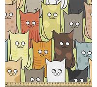 ABAKUHAUS Cats Fabric by The Yard, Funny Colorful Graphic Kittens Cartoon Style Boys Girls Playroom, Fabric for Upholstery and Home Accents, 1M (148x100cm), Yellow Green