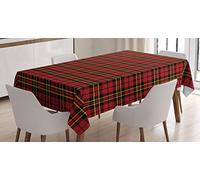 ABAKUHAUS Checkered Tablecloth, Scottish British Celtic Culture Traditional Design in Classical Colors, Dining Room Kitchen Table Cover, 54" x 94", Black Yellow Red