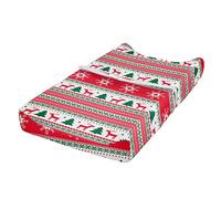 ABAKUHAUS Christmas Changing Pad Cover, Reindeer Snowflake, Soft Cover for Diaper Changing Pad with Safety Buckle Holes, Vermilion Green White