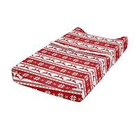 ABAKUHAUS Christmas Changing Pad Cover, Winter Deer Snowflake, Soft Cover for Diaper Changing Pad with Safety Buckle Holes, Ruby White