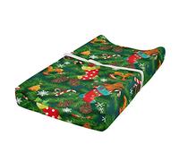 ABAKUHAUS Christmas Changing Pad Cover, Xmas Accessories Pine, Soft Cover for Diaper Changing Pad with Safety Buckle Holes, Dark Green Brown and Red