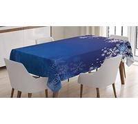 ABAKUHAUS Christmas Tablecloth, Ornamental White Snowflakes in Various Styles Cold Winter Season, Dining Room Kitchen Table Cover, 54" x 94", Navy Blue Light blue white
