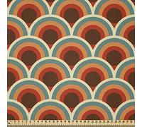 ABAKUHAUS Circle Fabric by The Yard, Conceptual Design Retro Style Circular Shapes Dots Spots Curvy Wavy Old Fashioned, Fabric for Upholstery and Home Accents, 2M (148x200cm), Cadet Blue Cinnamon