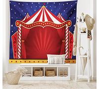 ABAKUHAUS Circus Tapestry, Canvas Tent Circus Stage Performing Theater Jokes Clown Cheerful Night Theme, Fabric Wall Hanging Decor for Bedroom Living Room Dorm, 90 W X 54 L, Blue Vermilion Red