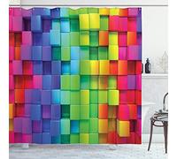 ABAKUHAUS Colorful Shower Curtain, Rainbow Contour Display Futuristic Block Brick-Like Geometric Artisan, Cloth Fabric Bathroom Decor Set with Hooks, 86" Inches, Purple Green