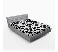 ABAKUHAUS Cow Print Fitted Sheet, Cow Skin with Spots, Soft Decorative Fabric Bedding Around Elastic elastic band, 160 x 200 cm, White Black