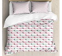 ABAKUHAUS Dachshund Duvet Cover Set, Funny Sausage Dogs, Bedding Set 3 Pieces with 2 Pillow Shams, 200 x 200 cm - 70 x 50 cm, Seafoam Pink