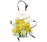 ABAKUHAUS Daffodil Apron, Digital Watercolors Paint of Daffodils Bouquet Called Jonquils in England Lily Unisex Kitchen Bib Apron with Adjustable Neck for Cooking Baking Gardening, Green Yellow