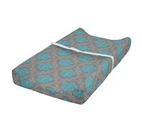 ABAKUHAUS Damask Changing Pad Cover, Venetian Italian, Soft Cover for Diaper Changing Pad with Safety Buckle Holes, Cocoa Sky Blue Yellow
