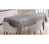 ABAKUHAUS Damask Tablecloth, Traditional Paisley Pattern Old Fashioned Royal Floral Ornamental Tile Design, Dining Room Kitchen Table Cover, Rectangular 140 x 200 cm, Dimgray Grey
