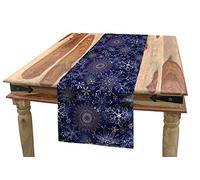 ABAKUHAUS Dark Blue Table Runner, Christmas Inspired Pattern with Ornate Curly Snowflakes Mandala Style, Dining Room Kitchen Rectangular Runner, 40 cm x 225 cm, Dark blue white