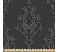 ABAKUHAUS Dark Grey Fabric by The Yard, Antique Damask in 3D Classic Old Fashioned Floral Design, Water Resistant for Outdoor Furnishing Upholstery and House Accents, 1M (148x100cm), Anthracite Grey