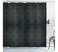 ABAKUHAUS Dark Grey Shower Curtain, Damask Motifs Victorian Vintage Revival Design Elements Medieval Baroque, Cloth Fabric Bathroom Decor Set with Hooks, 175 x 200 cm, Black Grey