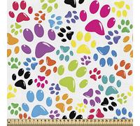 ABAKUHAUS Dog Fabric by The Yard, Colorful Little Paws Steps Art Cartoon Unusual Traces Design, Fabric for Upholstery and Home Accents, 2M (148x200cm), Purple Blue Green