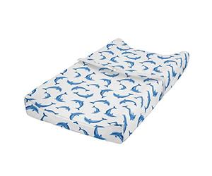 ABAKUHAUS Dolphin Changing Pad Cover, Wildlife Under The Sea, Soft Cover for Diaper Changing Pad with Safety Buckle Holes, Blue White