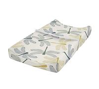 ABAKUHAUS Dragonfly Changing Pad Cover, Exotic Wildlife Fauna, Soft Cover for Diaper Changing Pad with Safety Buckle Holes, Reseda Green Mustard