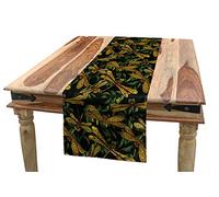 ABAKUHAUS Dragonfly Table Runner, Artistic Pattern with Dragonflies and Green Olive Branches Mediterranean Nature, Dining Room Kitchen Rectangular Runner, 16 W X 90 L Inches, Multicolor
