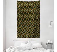 ABAKUHAUS Dragonfly Tapestry, Pattern of Dragonflies and Green Olive Branches Mediterranean Nature Vibes, Fabric Wall Hanging Decor for Bedroom Living Room Dorm, 140 x 230 cm, Dark Green Yellow