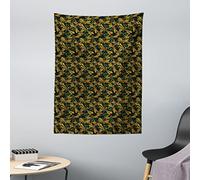 ABAKUHAUS Dragonfly Tapestry, Pattern of Dragonflies and Green Olive Branches Mediterranean Nature Vibes, Fabric Wall Hanging Decor for Bedroom Living Room Dorm, 110 x 150 cm, Dark Green Yellow