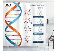 ABAKUHAUS Educational Shower Curtain, DNA Bases Chemistry Biochemistry Biotechnology Science Spiral Genetic, Cloth Fabric Bathroom Decor Set with Hooks, 78 Inches, Multicolor