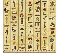 ABAKUHAUS Egyptian Print Fabric by The Yard, Colorful Hieroglyphics on Papyrus Old Paper Style Background Cairo Culture, Fabric for Upholstery and Home Accents, 1M (148x100cm), Pale Yellow