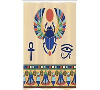 ABAKUHAUS Egyptian Stall Shower Curtain, Scarab Eye Motif, Fabric Bathroom Decor Set with Hooks, 47" x 70", Multicolor