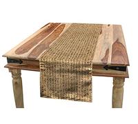 ABAKUHAUS Egyptian Table Runner, Hieroglyphs Grunge Pattern on Stripes Archeology History Language, Dining Room Kitchen Rectangular Runner, 40 cm x 180 cm, Sand brown black