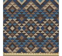 ABAKUHAUS Ethnic Fabric by The Yard, Knitted Jacquard Illustration Texture Image Geometric Style, Fabric for Upholstery and Home Accents, 1M (148x100cm), Brown and Dark Blue