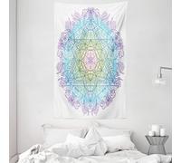 ABAKUHAUS Ethnic Tapestry, Mandala Round with Geometry Element Metatron Cube Alchemy Theme, Fabric Wall Hanging Decor for Bedroom Living Room Dorm, 54 W X 90 L, White Purple