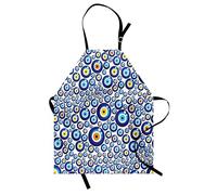 ABAKUHAUS Evil Eye Apron, Traditional Turkish Charm Luck Sign Pattern Vivid Bead Graphic, Unisex Kitchen Apron with Adjustable Neck for Cooking Baking Gardening, Orange Yellow Blue