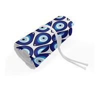 ABAKUHAUS Evil Eye Pencils Case Wrap Roll Holder, Drop Like Bead, Durable & Portable Canvas Pencil Organizer, 36 Loops, Blue Pale Blue White
