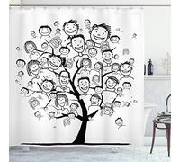 ABAKUHAUS Family Shower Curtain, Family Tree Concept with Pencil Drawn Old and Young People Smiling Happy Faces, Cloth Fabric Bathroom Decor Set with Hooks, 70 Inches, Black and White