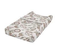 ABAKUHAUS Feather Changing Pad Cover, Native Dreamcatchers, Soft Cover for Diaper Changing Pad with Safety Buckle Holes, Pale Brown Beige